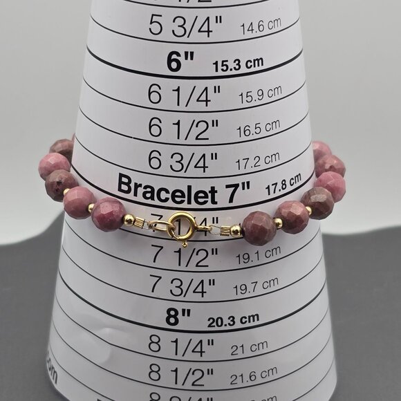 VTG Faceted 8mm Rhodonite Beaded Bracelet 7.25" 14k GF Spacers & Spring Ring - Picture 7 of 7
